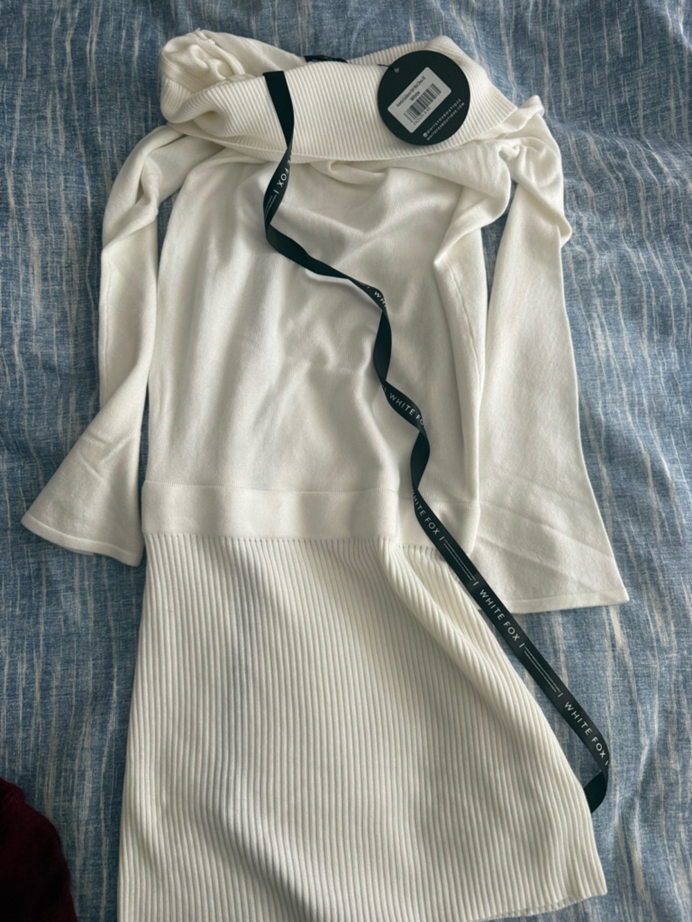 White Fox Boutique White Off-Shoulder Ribbed Knit Dress